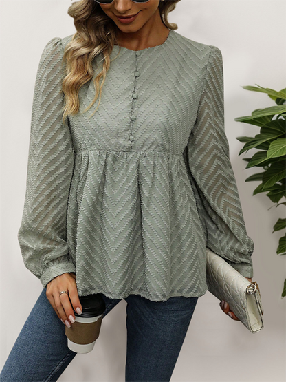 Blouses- Women Chevron Textured Top Blouse with Long Sleeves- - IndioGear.com