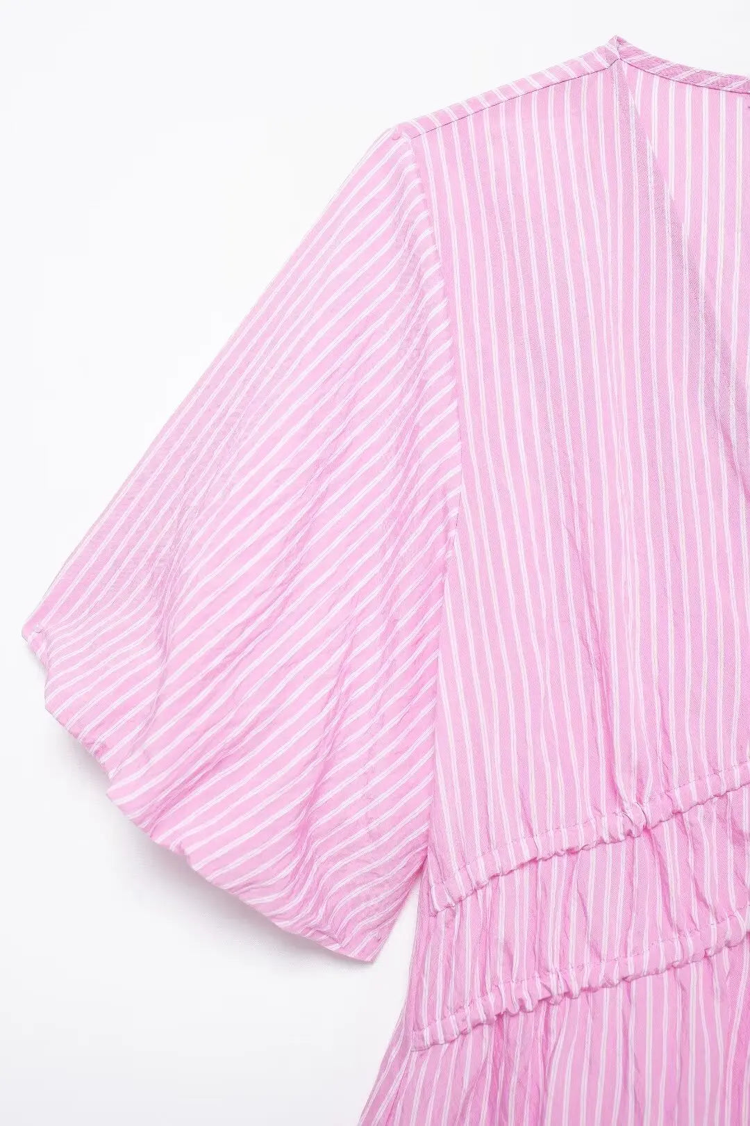 Blouses- Women Pink Peplum Striped Blouse for Spring- - IndioGear.com