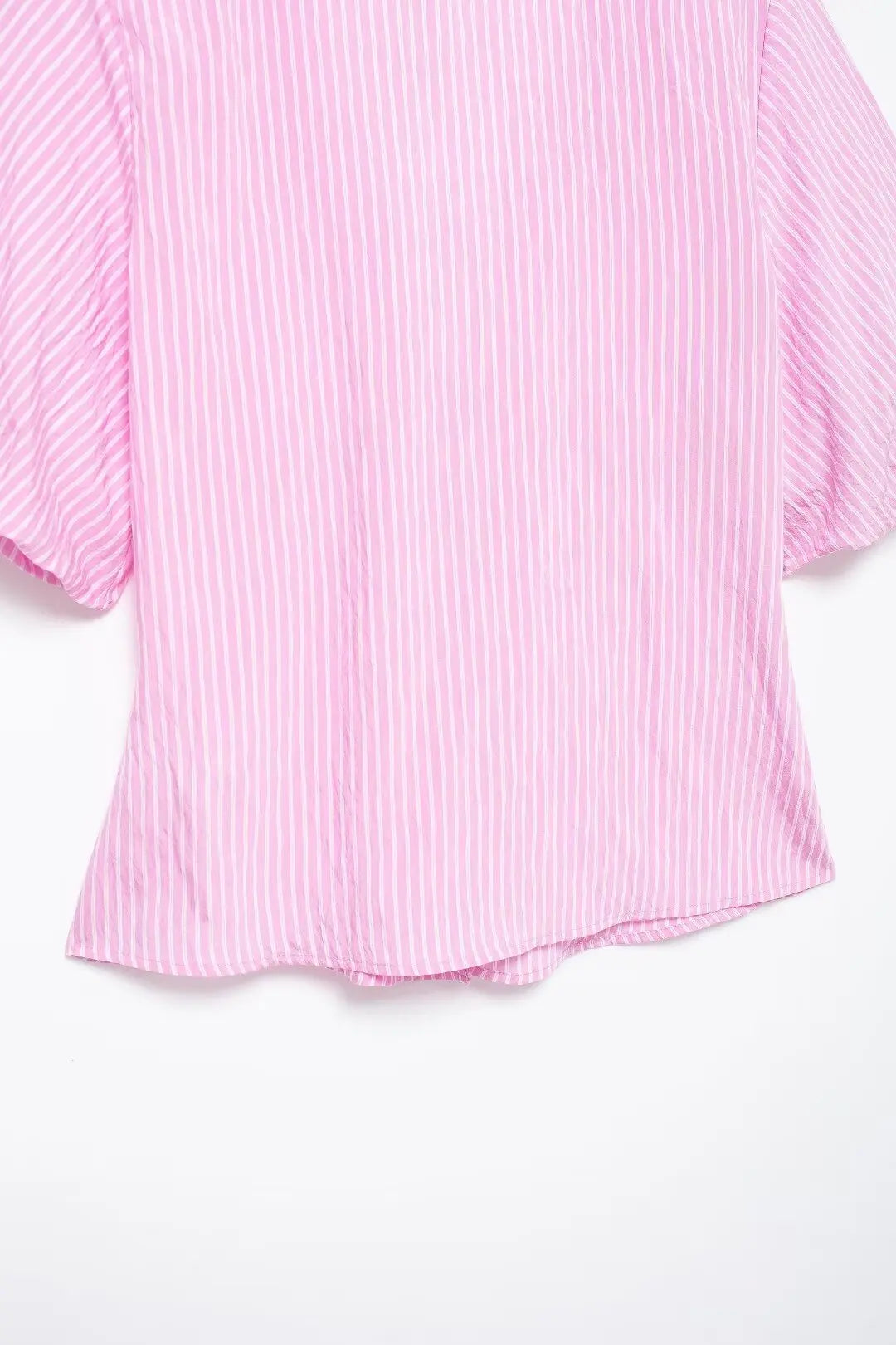 Blouses- Women Pink Peplum Striped Blouse for Spring- - IndioGear.com