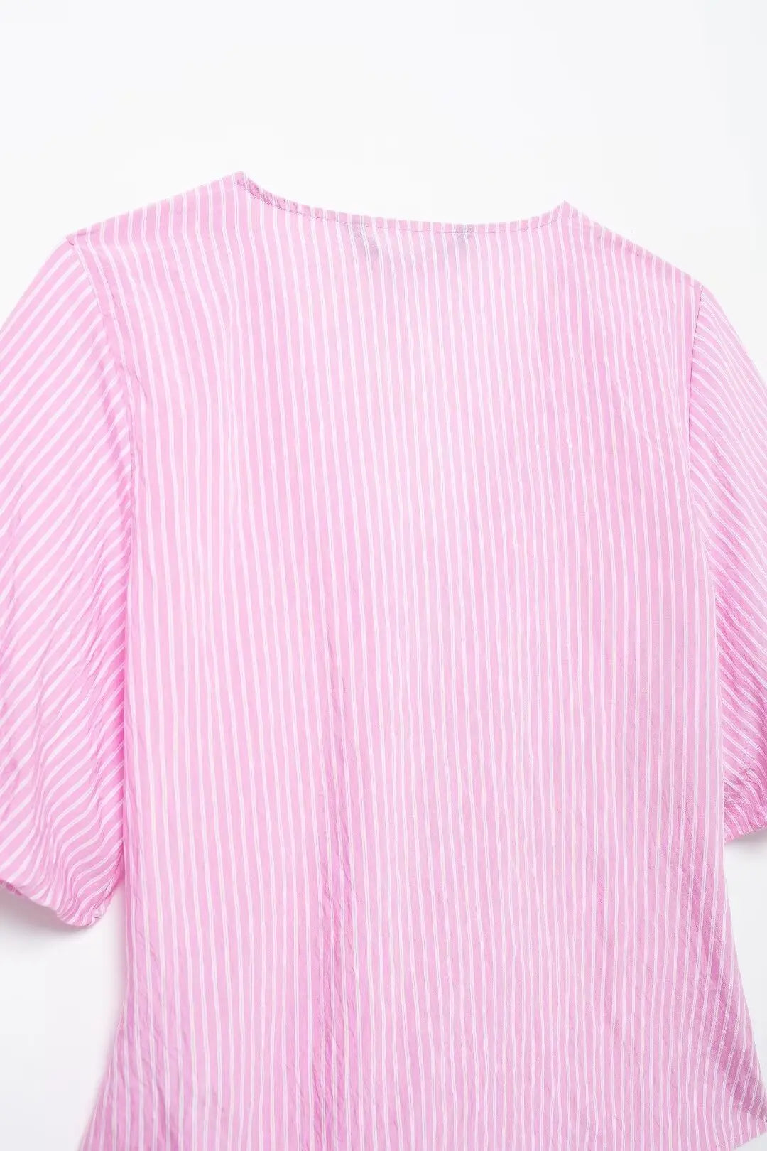 Blouses- Women Pink Peplum Striped Blouse for Spring- - IndioGear.com