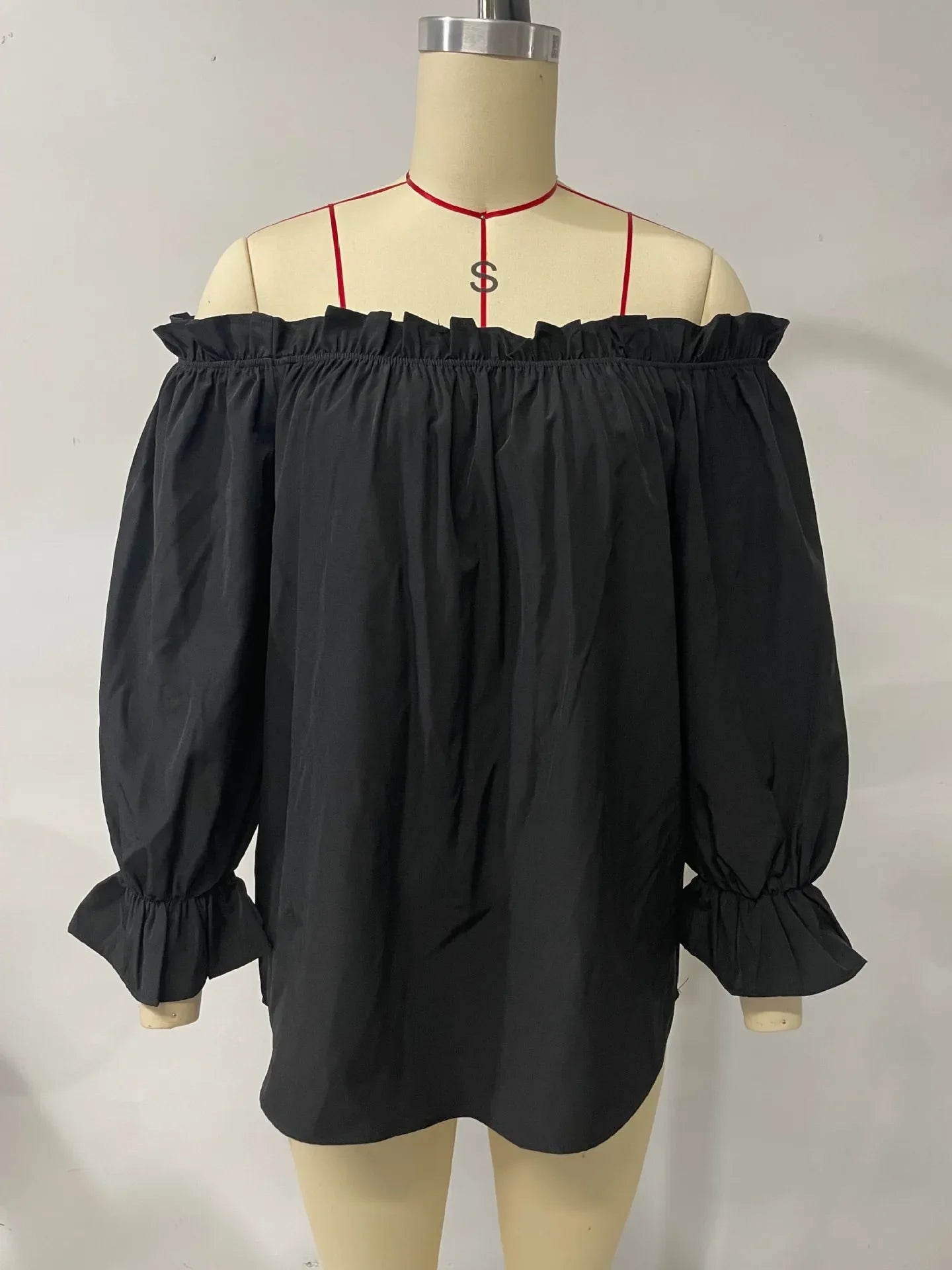 Blouses- Women Solid Off-Shoulder Blouse with Lantern Sleeves- - IndioGear.com