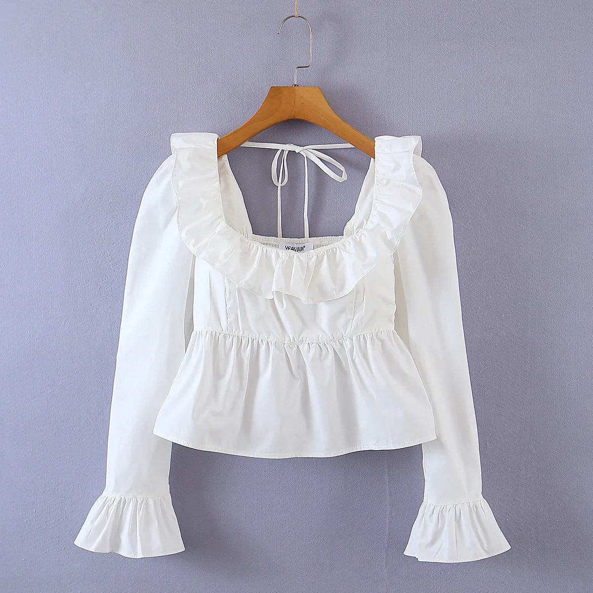 Blouses- Women Vintage-Inspired Peasant Top - Ruffled Square Neck Blouse- - IndioGear.com