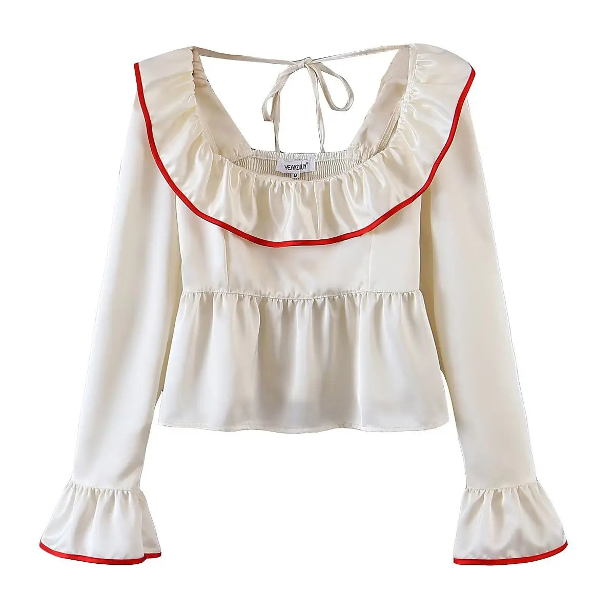 Blouses- Women Vintage-Inspired Peasant Top - Ruffled Square Neck Blouse- - IndioGear.com