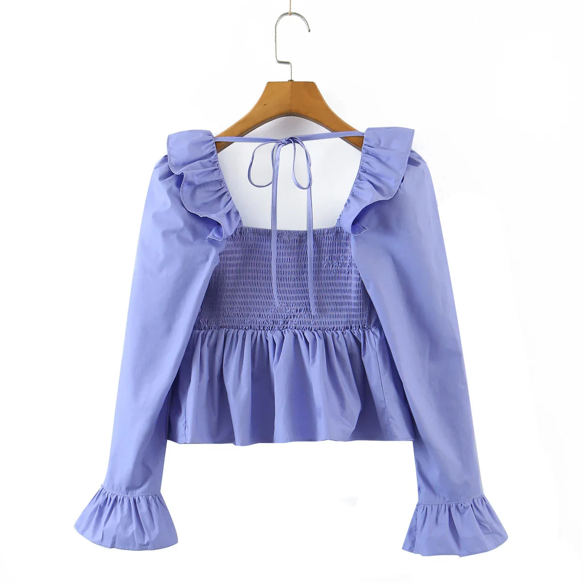 Blouses- Women Vintage-Inspired Peasant Top - Ruffled Square Neck Blouse- - IndioGear.com