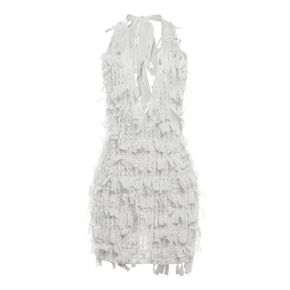 Bodycon Dresses- Summer Plunging Fringe Dress- - IndioGear.com