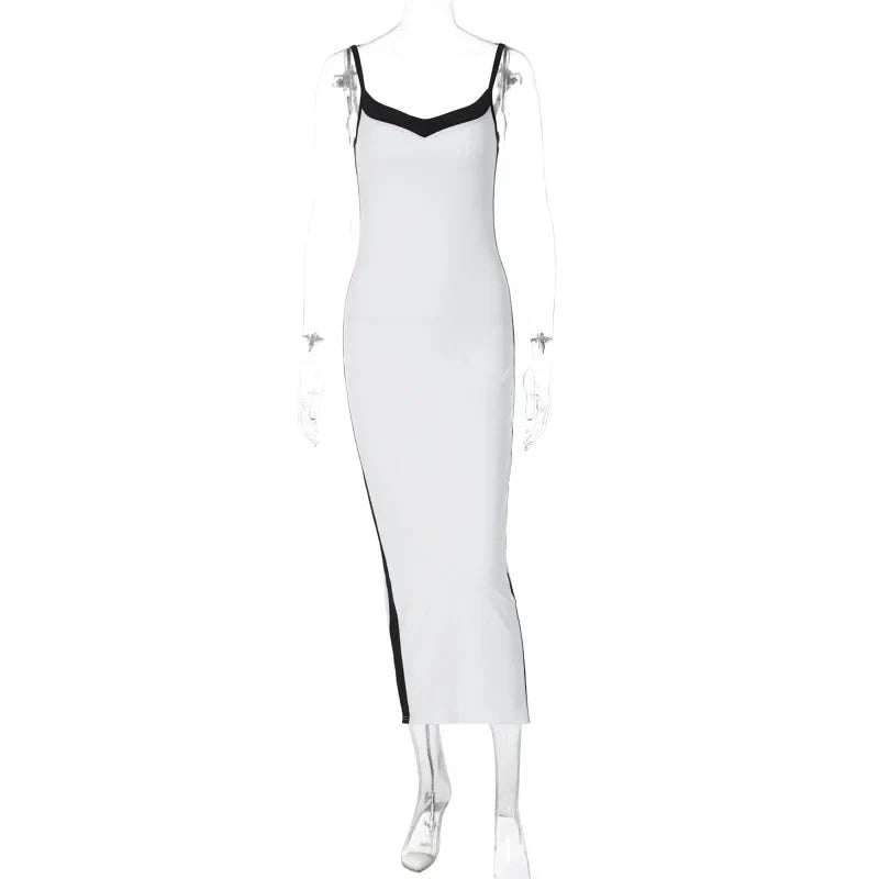 Bodycon Dresses- White V-Neck Dress with Side Stripe - Perfect for Casual Dates- - IndioGear.com