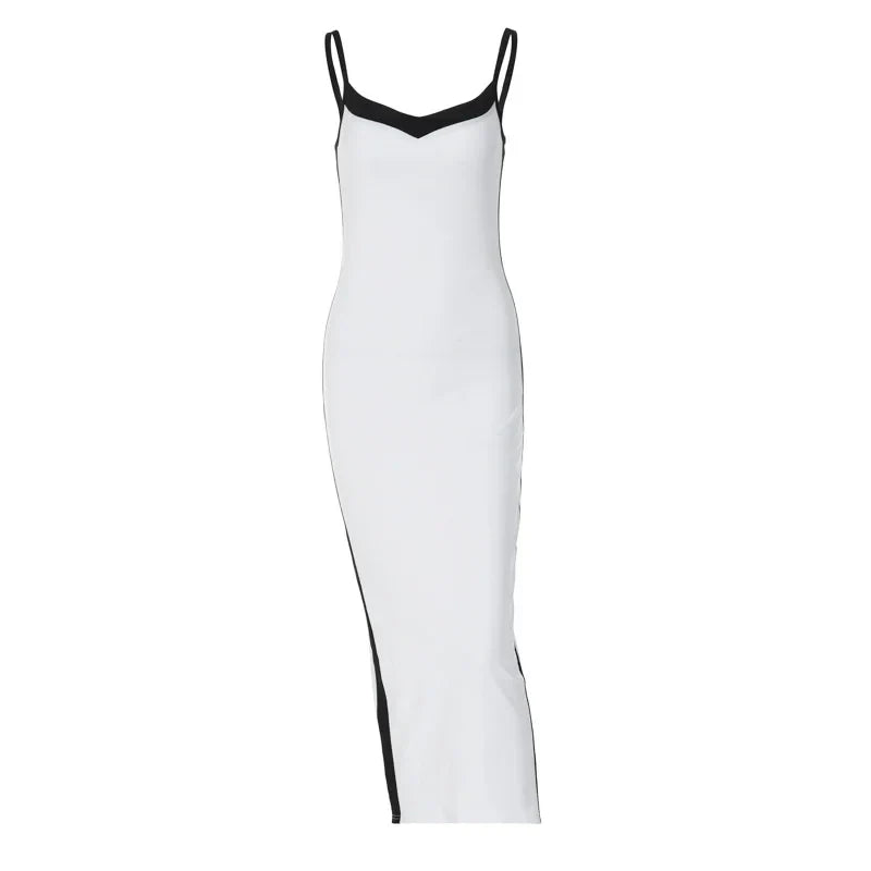 Bodycon Dresses- White V-Neck Dress with Side Stripe - Perfect for Casual Dates- - IndioGear.com