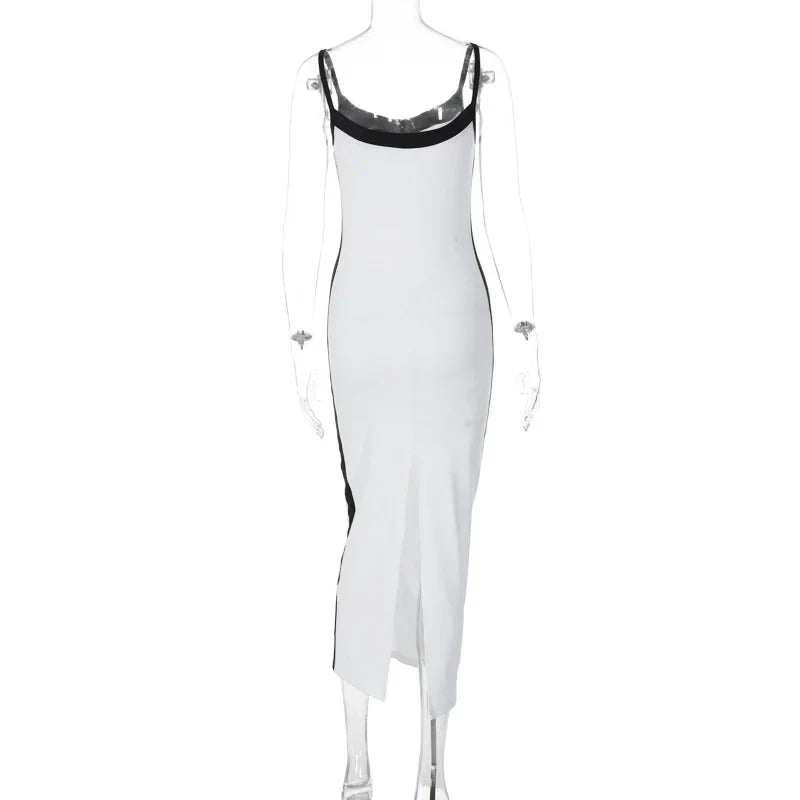 Bodycon Dresses- White V-Neck Dress with Side Stripe - Perfect for Casual Dates- - IndioGear.com