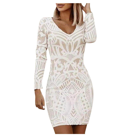 Bodycon Mini Dresses- Sleek and Slim Geometric Mini Dress Evening Wear- - IndioGear.com