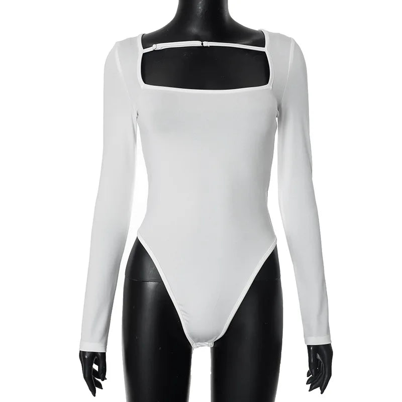 Bodysuits- Essential Square Neckline Bodysuit - Long Sleeve- - IndioGear