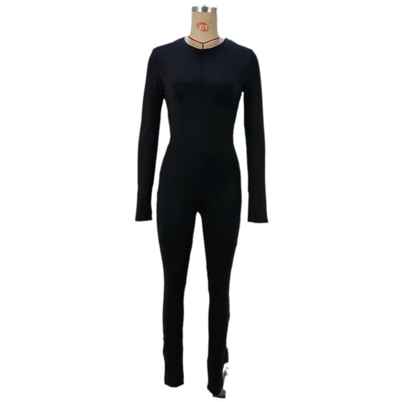 Bodysuits- Sleek Zip-Up Long Sleeve Bodysuit for Day & Night- - IndioGear Women Clothing