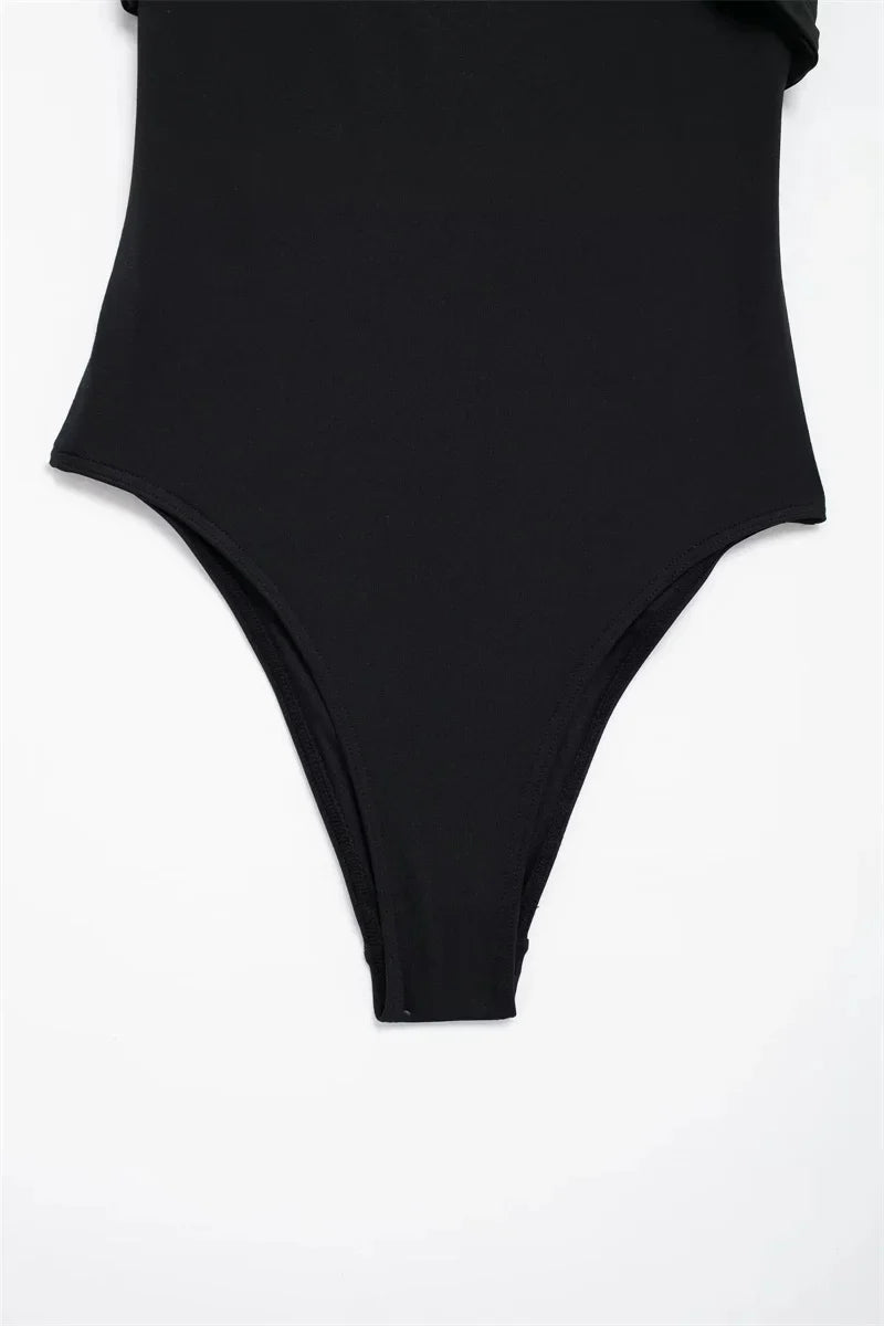 Bodysuits- Minimalist Strapless Bodysuit with Elegant Medallion- - IndioGear