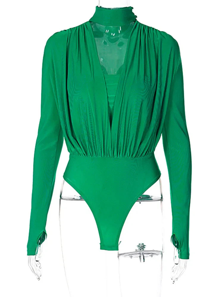 Bodysuits- Women Plunging Choker Bodysuit - Top for Clubbing and Festivals- - IndioGear.com