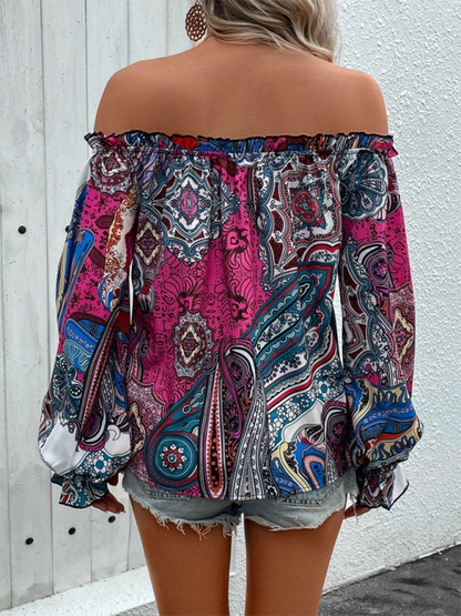 Boho Blouses- Women's Colorful Paisley Off-Shoulder Blouse for Spring Romance- - IndioGear.com