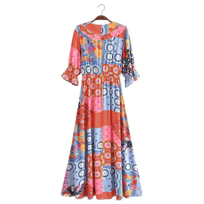 Boho Dresses- Boho Frill V-Neck 100% Viscose Dress Floral Print- - IndioGear.com