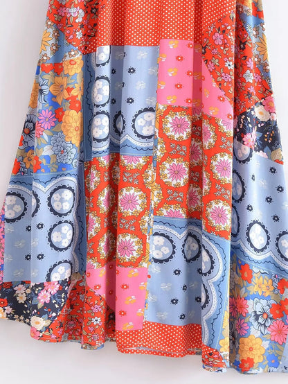 Boho Dresses- Boho Frill V-Neck 100% Viscose Dress Floral Print- - IndioGear.com