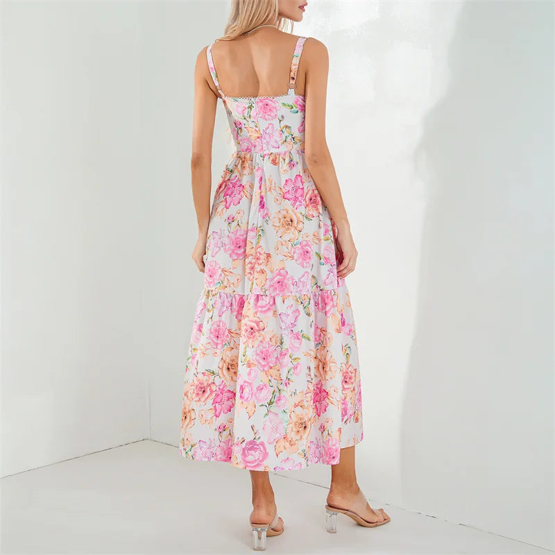 Boho Dresses- Boho Garden Parties Floral Cami Midi Dress- - IndioGear.com