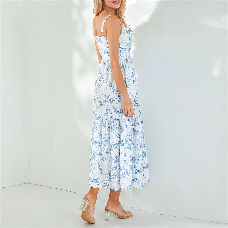 Boho Dresses- Boho Garden Parties Floral Cami Midi Dress- - IndioGear.com