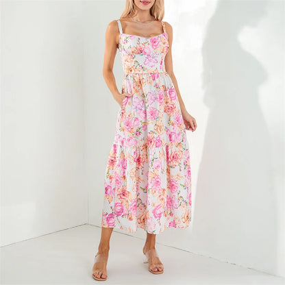 Boho Dresses- Boho Garden Parties Floral Cami Midi Dress- - IndioGear.com