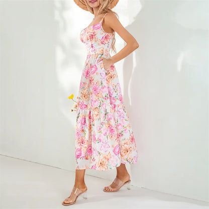 Boho Dresses- Boho Garden Parties Floral Cami Midi Dress- - IndioGear.com