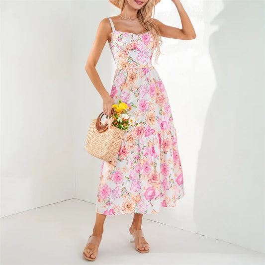 Boho Dresses- Boho Garden Parties Floral Cami Midi Dress- - IndioGear.com