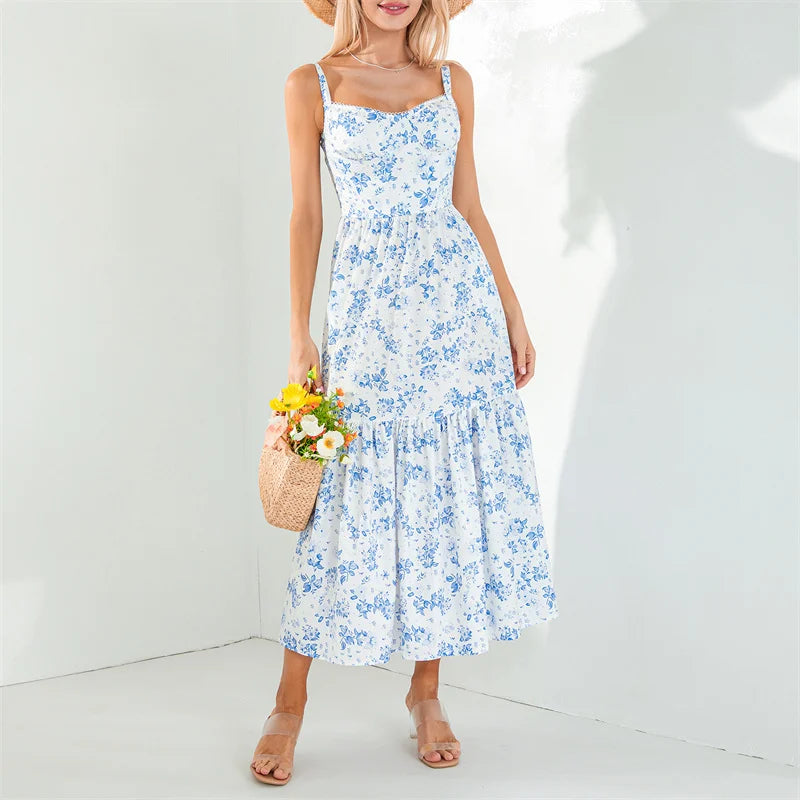 Boho Dresses- Boho Garden Parties Floral Cami Midi Dress- - IndioGear.com