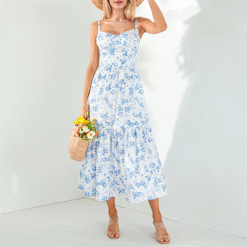 Boho Dresses- Boho Garden Parties Floral Cami Midi Dress- - IndioGear.com