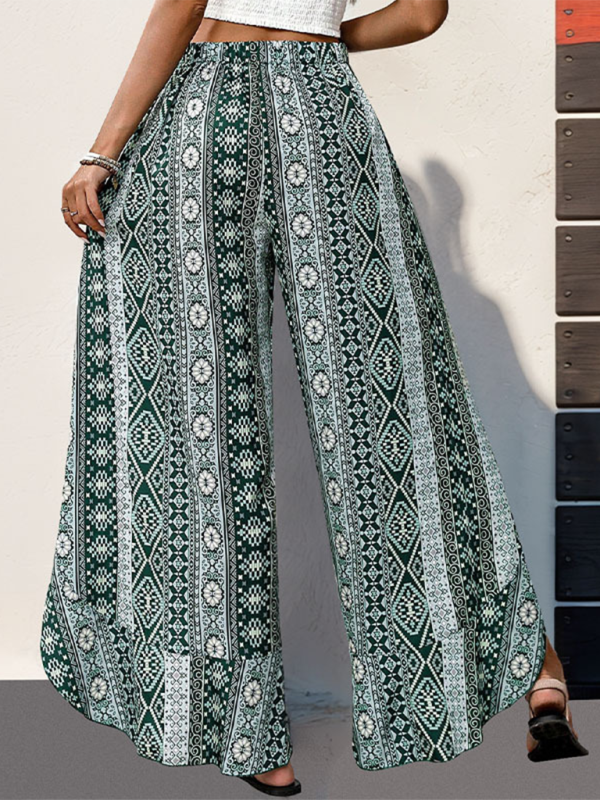 Boho Pants- Women Wide-Leg Ethnic-inspired Printed Pants- - IndioGear.com