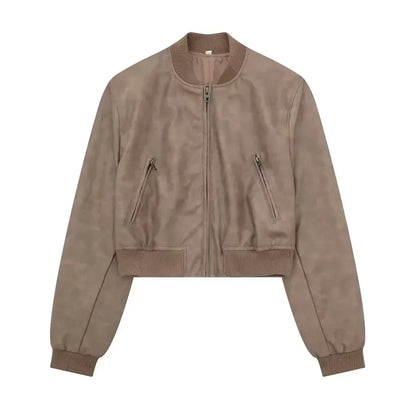 Bomber Jackets- Aviator Leatherette Jacket Urban Suede Bomber- Brown- IndioGear.com