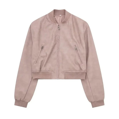 Bomber Jackets- Aviator Leatherette Jacket Urban Suede Bomber- Pink- IndioGear.com