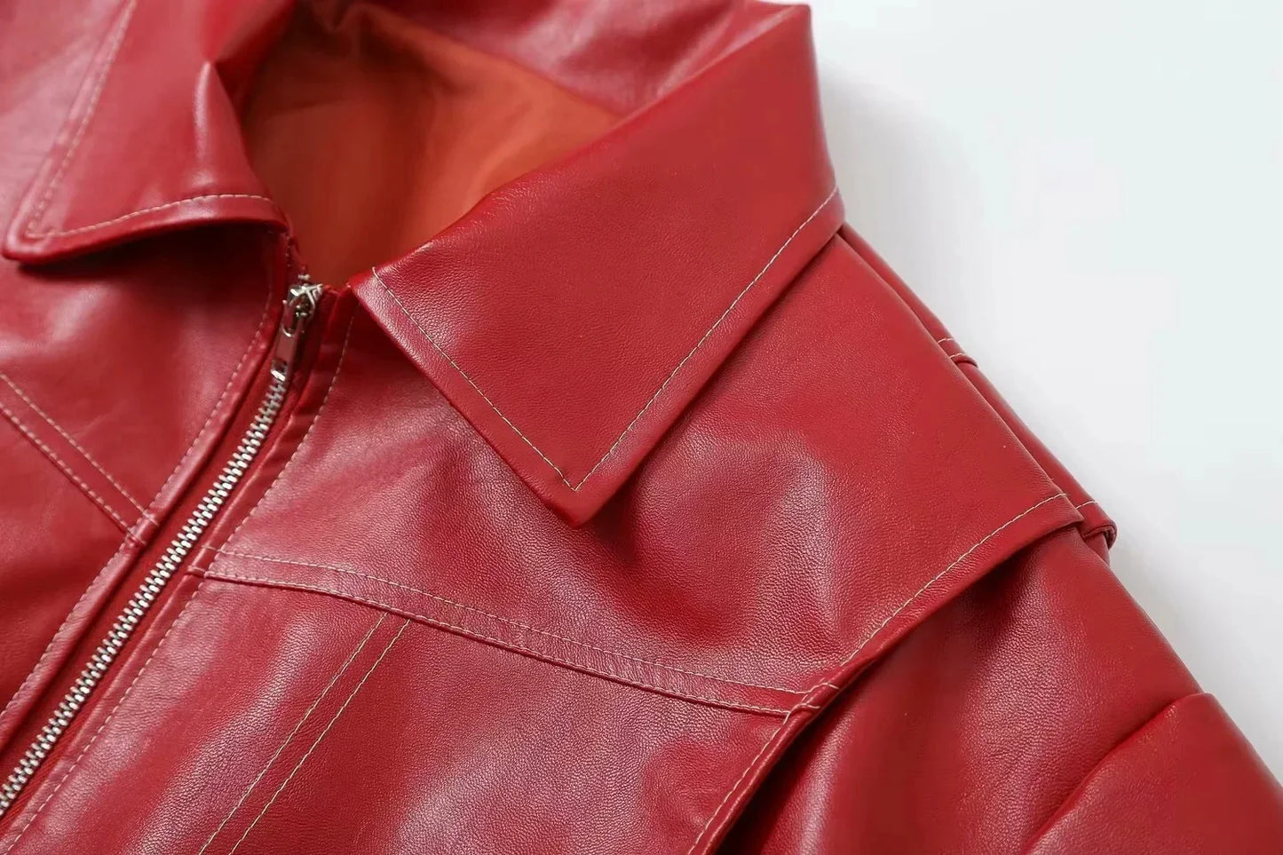 Bomber Jackets- Red Faux Leather Bomber Jacket for Women- - IndioGear.com