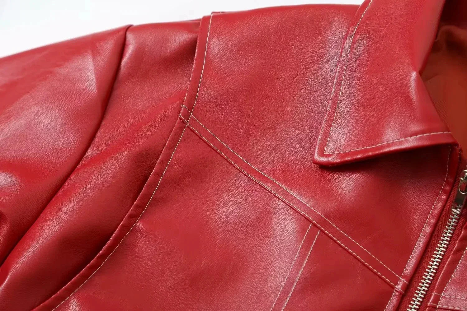 Bomber Jackets- Red Faux Leather Bomber Jacket for Women- - IndioGear.com