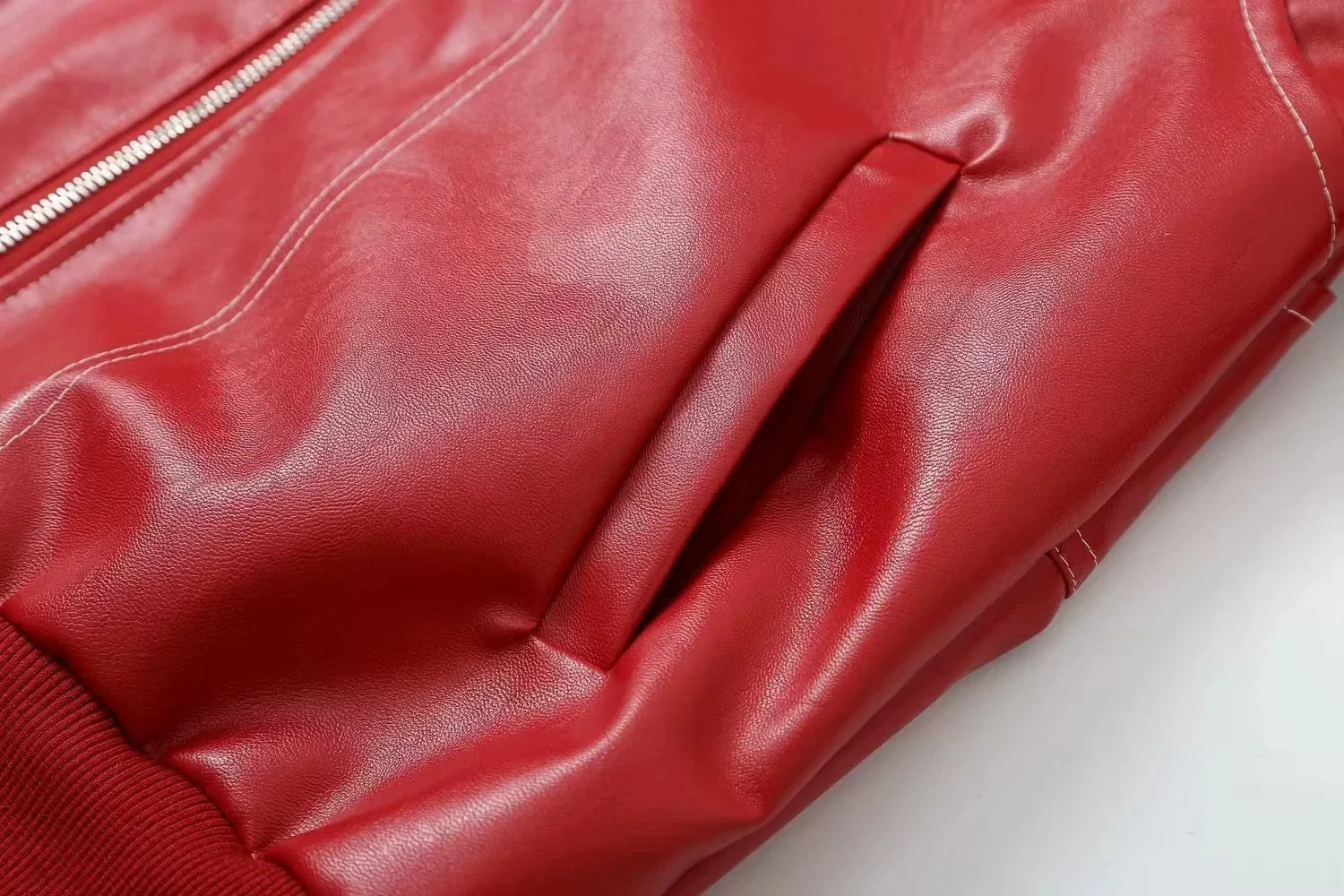 Bomber Jackets- Red Faux Leather Bomber Jacket for Women- - IndioGear.com