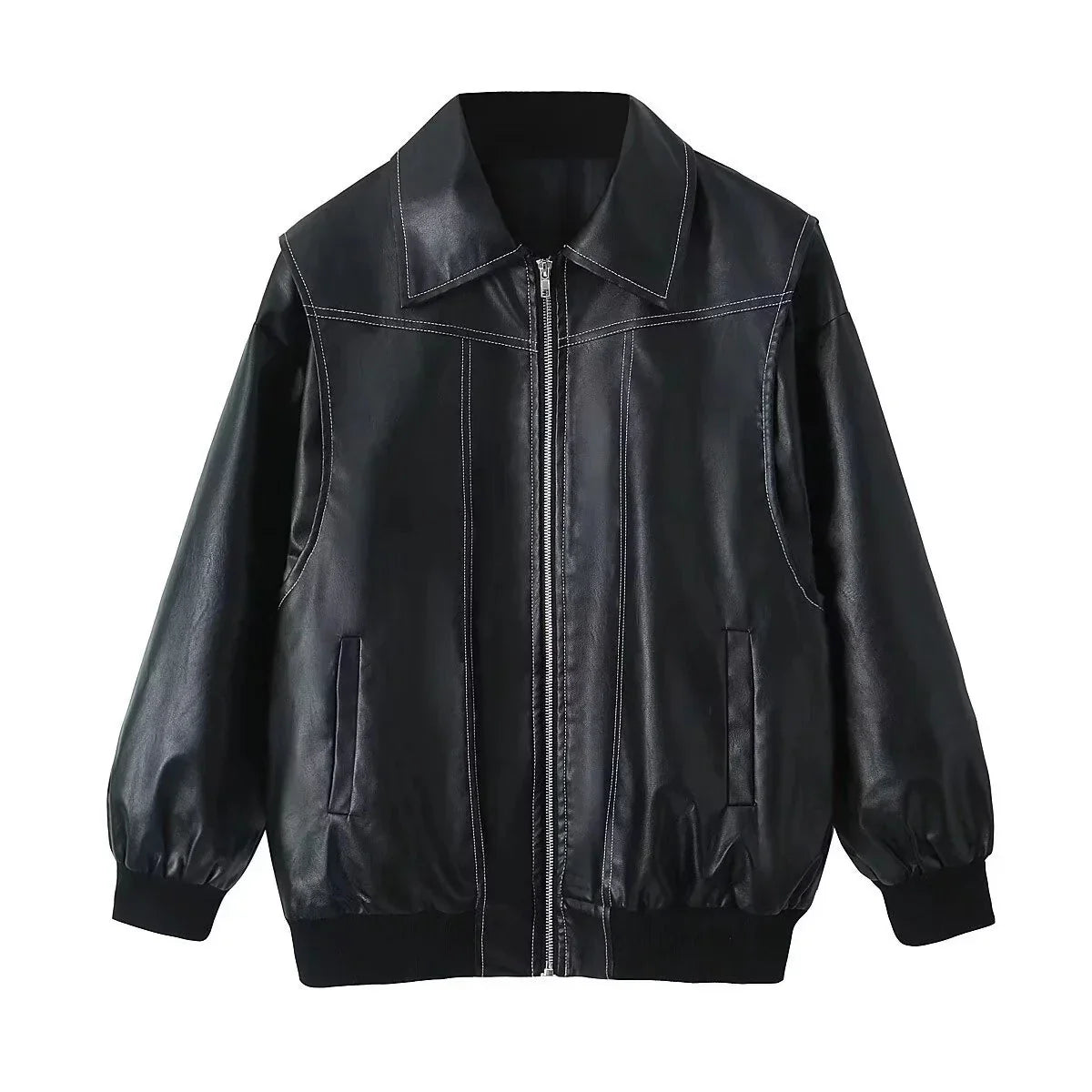 Bomber Jackets- Red Faux Leather Bomber Jacket for Women- Black- IndioGear.com