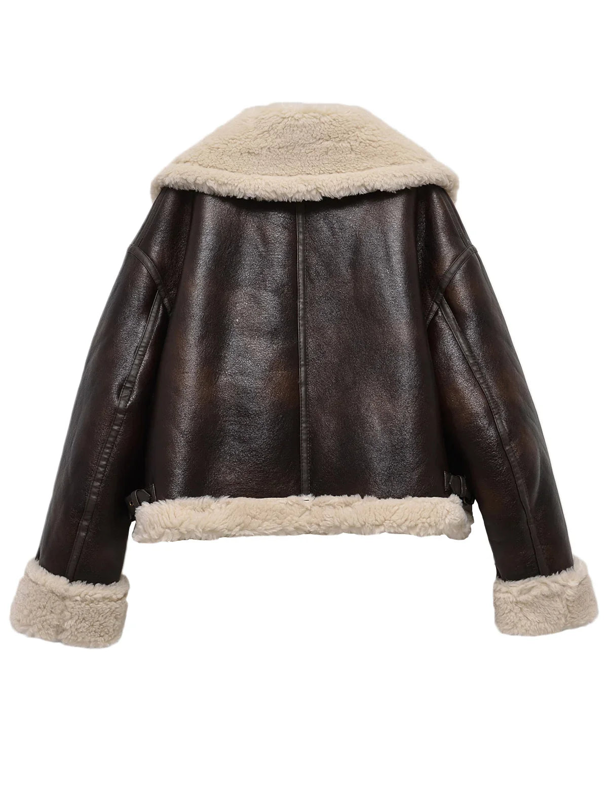 Bomber Jackets- Women Shearling-Lined Bomber - Cozy Faux Leather Jacket- - IndioGear.com