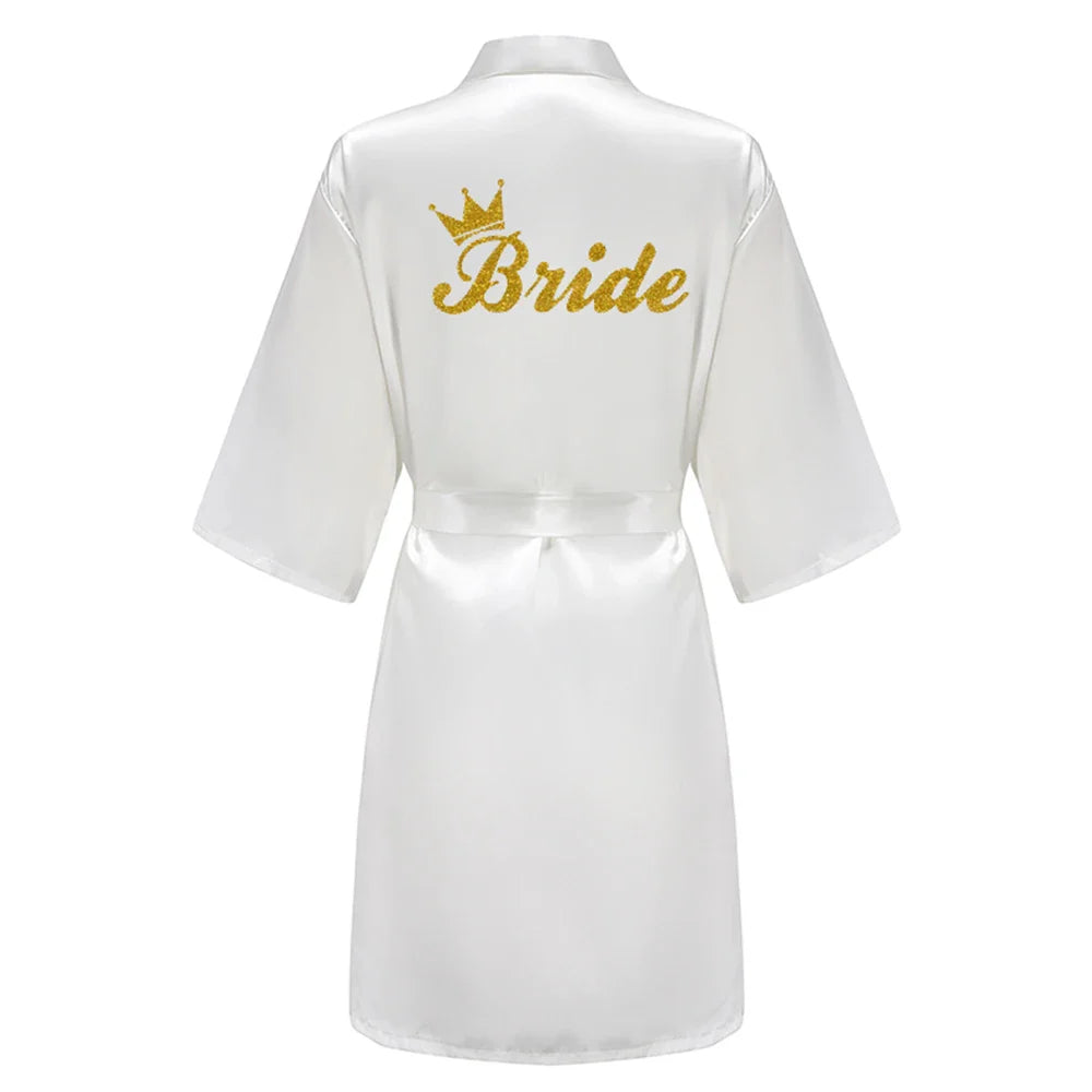 Bridal Party- Bridal Party Custom Satin Robes for After Party Weddings- White 2- IndioGear Women Clothing