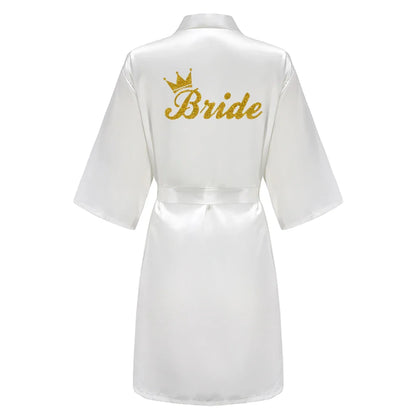 Bridal Party- Bridal Party Custom Satin Robes for After Party Weddings- White 2- IndioGear Women Clothing