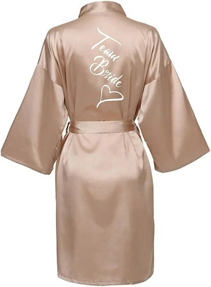 Bridal Shower Party- Custom Bride & Bridesmaid Team Robes- Champagne 2- IndioGear Women Clothing