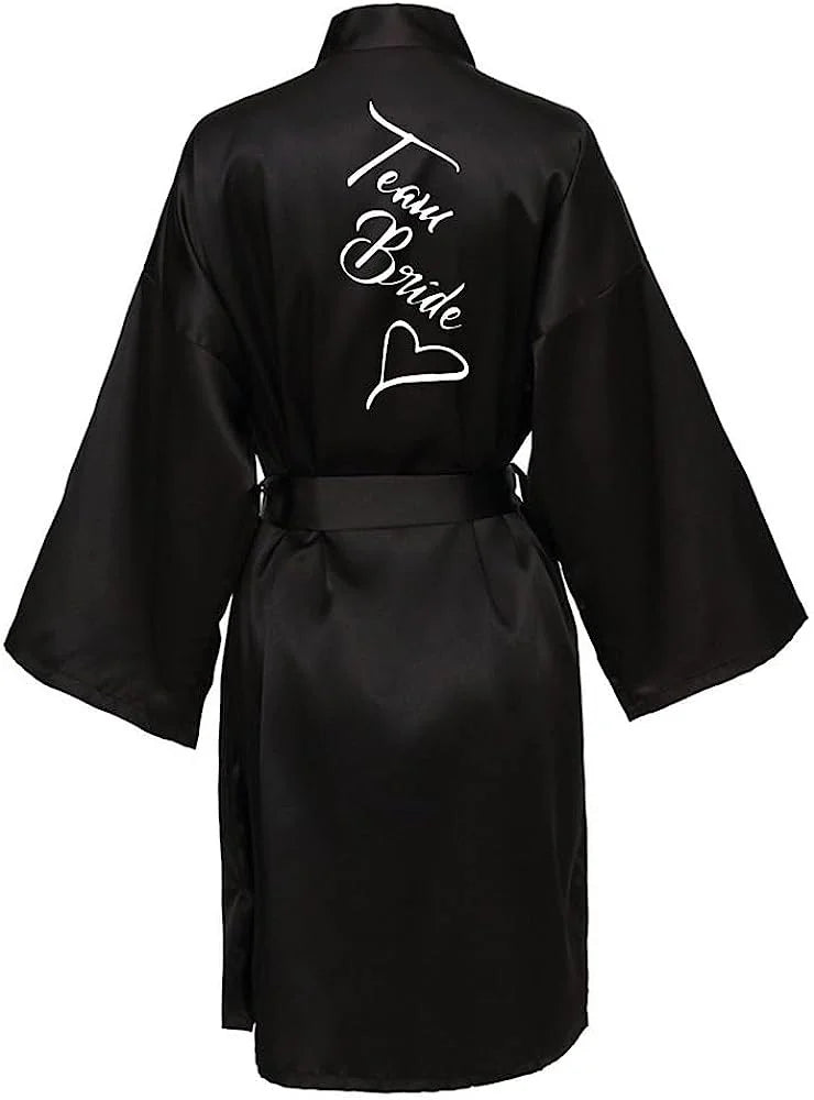 Bridal Shower Party- Custom Bride & Bridesmaid Team Robes- Black- IndioGear Women Clothing