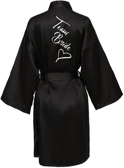 Bridal Shower Party- Custom Bride & Bridesmaid Team Robes- Black- IndioGear Women Clothing