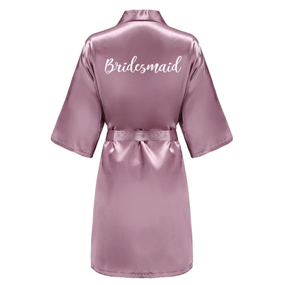 Bridal Shower Party- Custom Rose Pink Satin Wedding Robe – Bride and Team Edition- - IndioGear Women Clothing