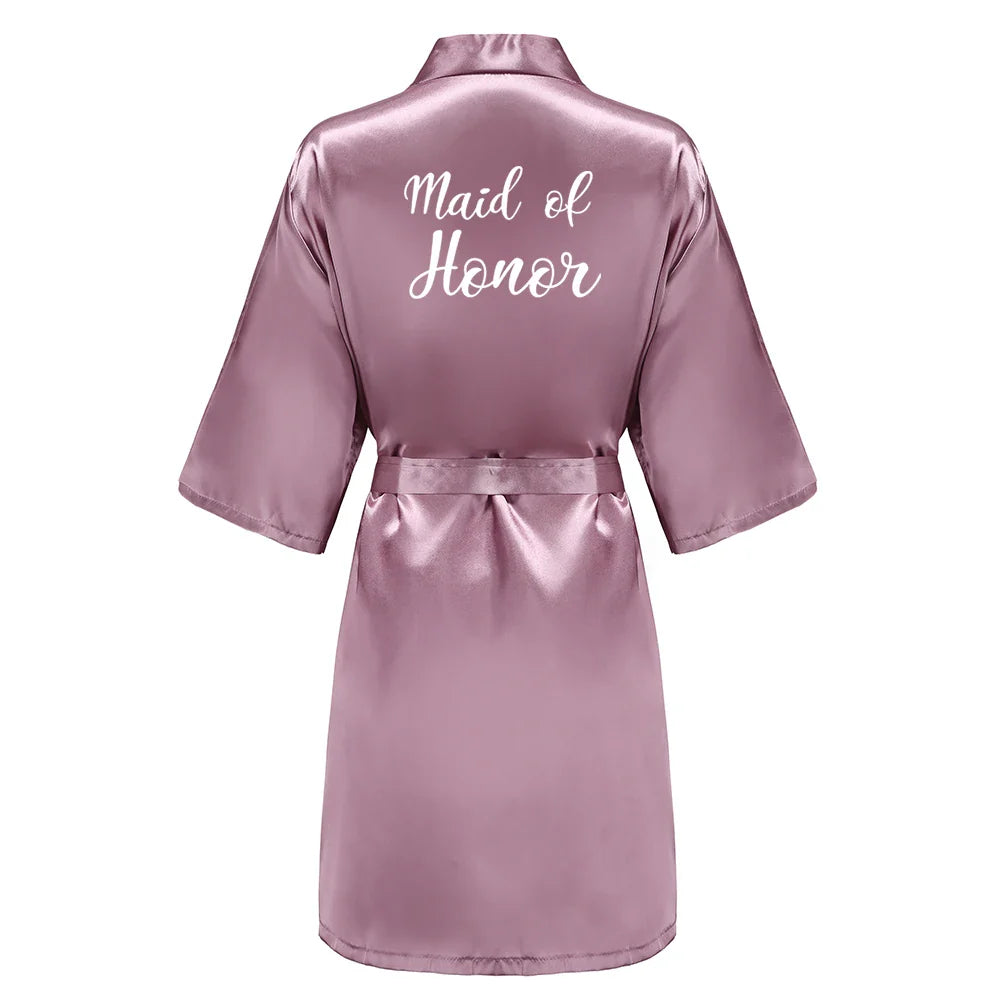 Bridal Shower Party- Custom Rose Pink Satin Wedding Robe – Bride and Team Edition- Dusk Wine- IndioGear Women Clothing