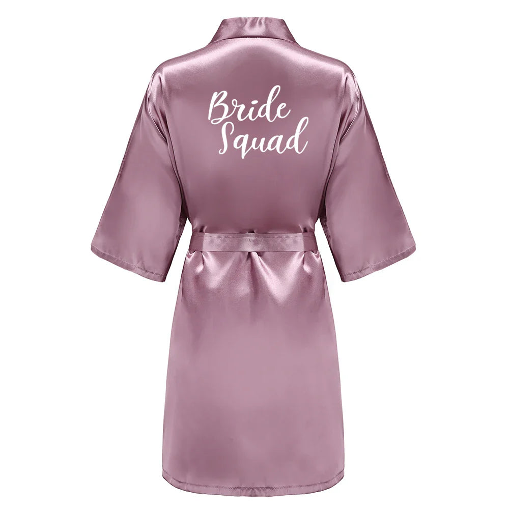 Bridal Shower Party- Custom Rose Pink Satin Wedding Robe – Bride and Team Edition- - IndioGear Women Clothing