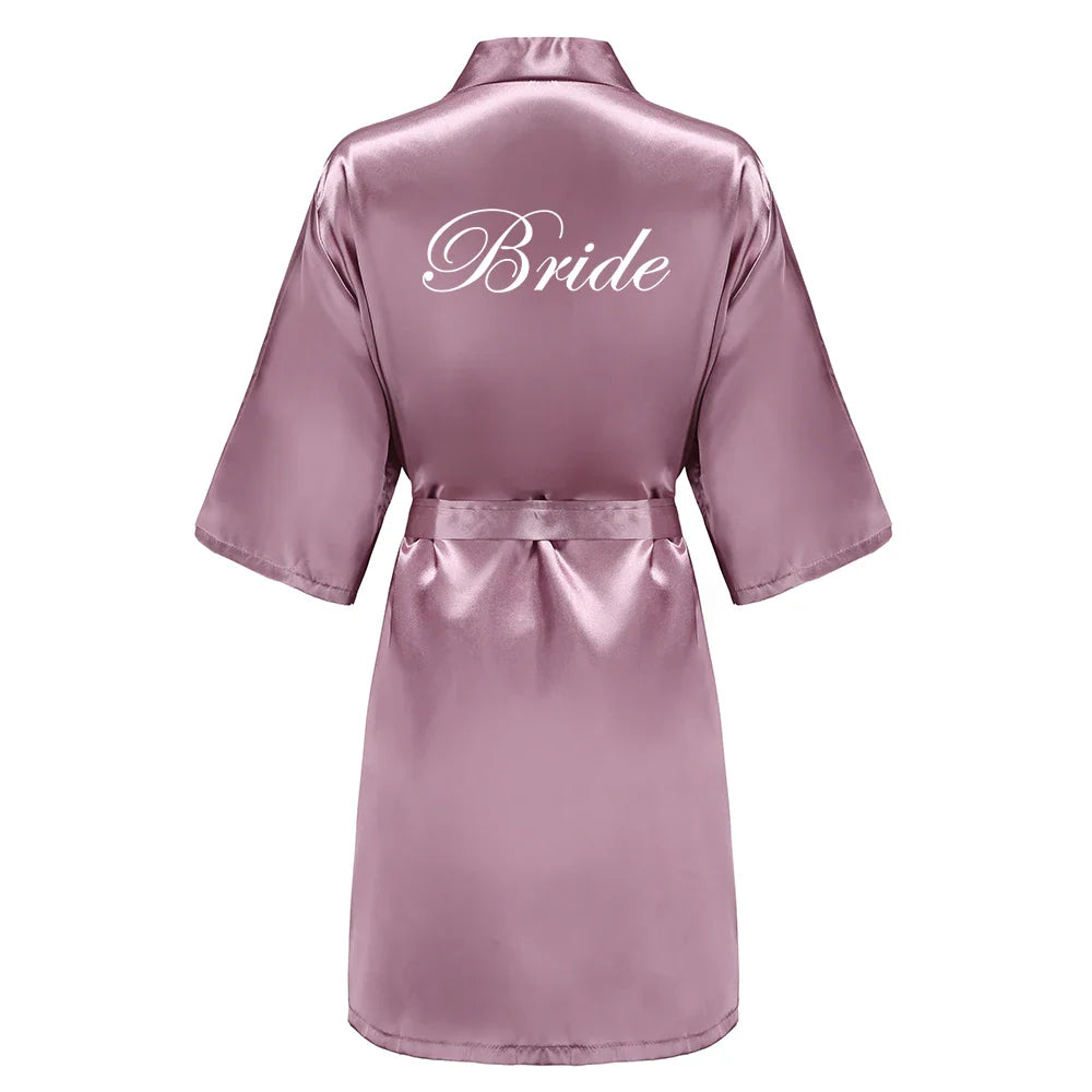 Bridal Shower Party- Custom Rose Pink Satin Wedding Robe – Bride and Team Edition- Dusk Wine 2- IndioGear Women Clothing