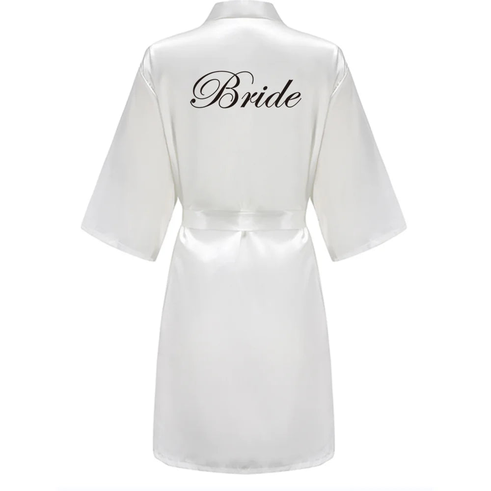 Bridal Shower Party- Custom Rose Pink Satin Wedding Robe – Bride and Team Edition- White 11- IndioGear Women Clothing