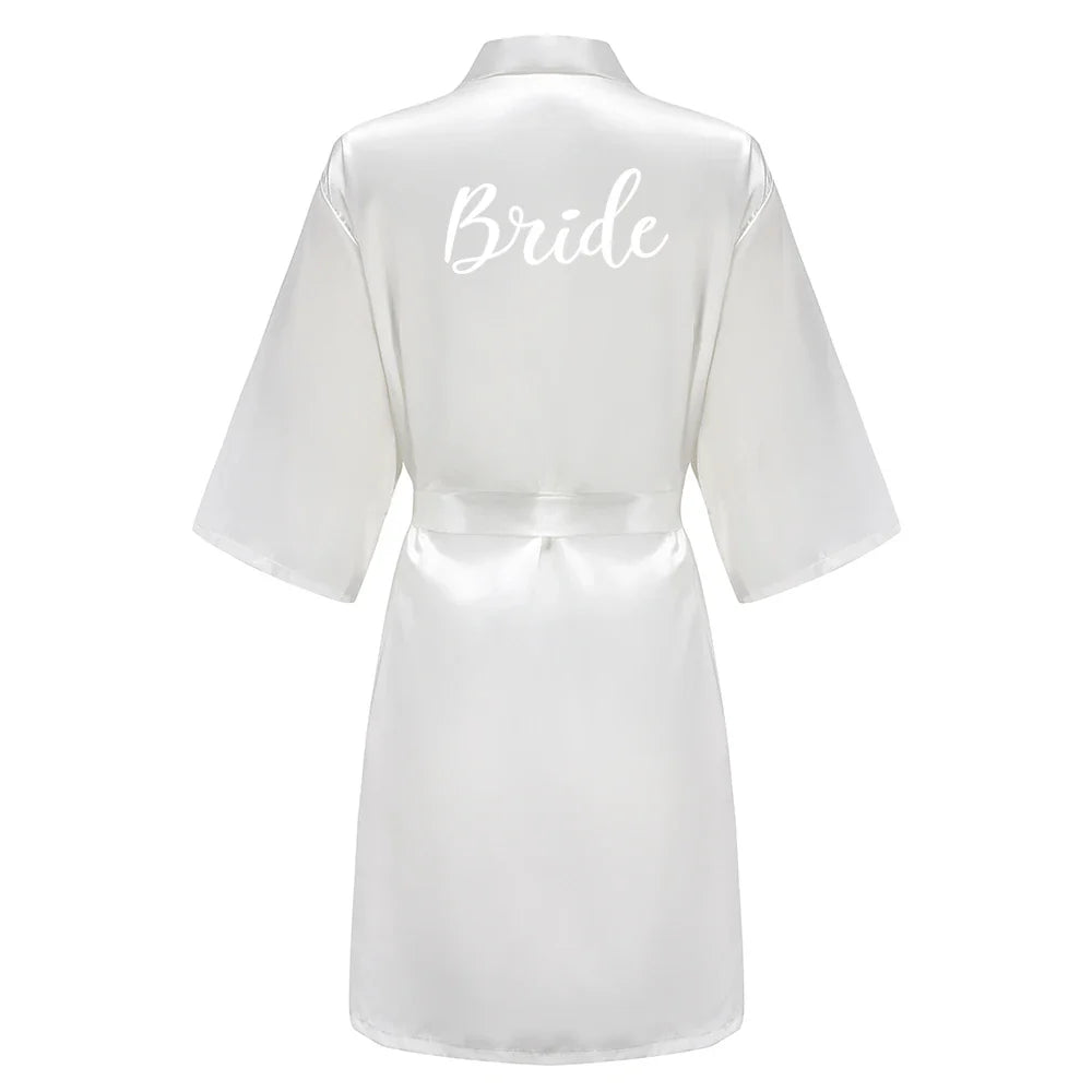 Bridal Shower Party- Custom Rose Pink Satin Wedding Robe – Bride and Team Edition- White 10- IndioGear Women Clothing