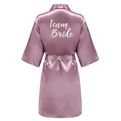 Bridal Shower Party- Custom Rose Pink Satin Wedding Robe – Bride and Team Edition- Dusk Wine 4- IndioGear Women Clothing