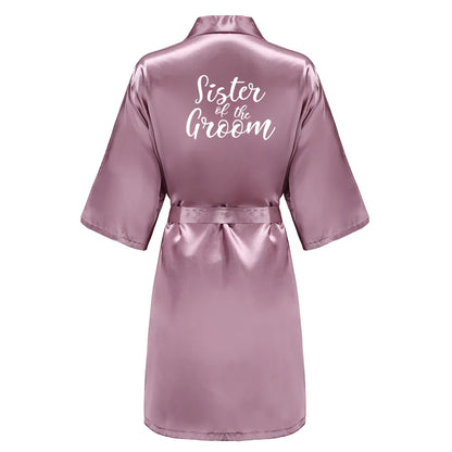 Bridal Shower Party- Custom Rose Pink Satin Wedding Robe – Bride and Team Edition- Dusk Wine 1- IndioGear Women Clothing