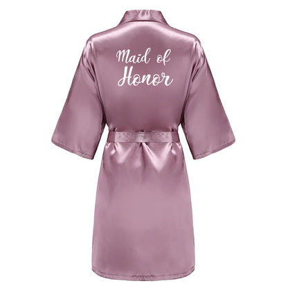 Bridal Shower Party- Custom Rose Pink Satin Wedding Robe – Bride and Team Edition- - IndioGear Women Clothing