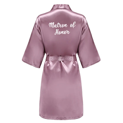 Bridal Shower Party- Custom Rose Pink Satin Wedding Robe – Bride and Team Edition- Dusk Wine 6- IndioGear Women Clothing